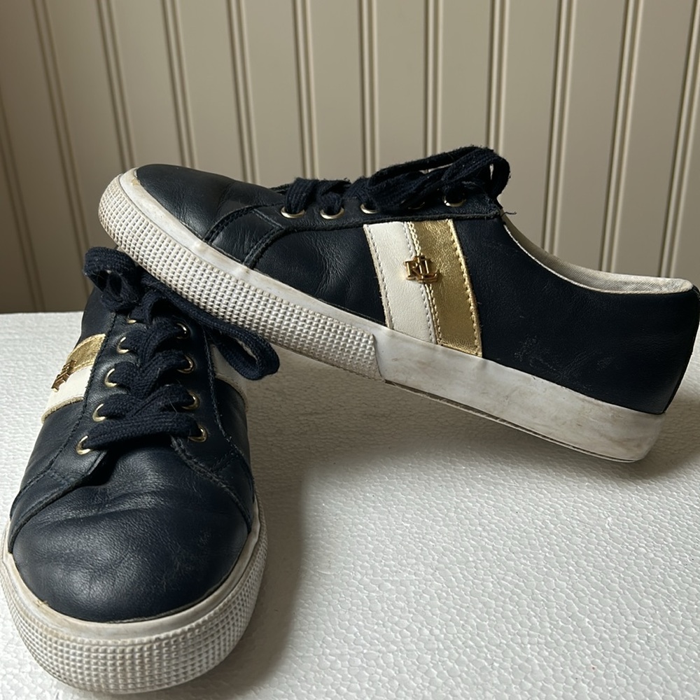 Lauren Ralph Lauren womens Janson II Leather Lace Up logo Sneakers size 6.5 blue